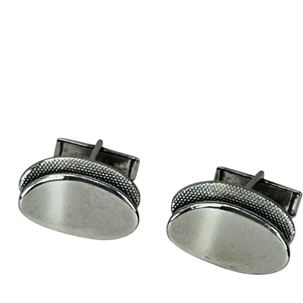 Vintage Double Bean Style Silver tone Cufflinks, Cuff Links 1” MCM Art Deco